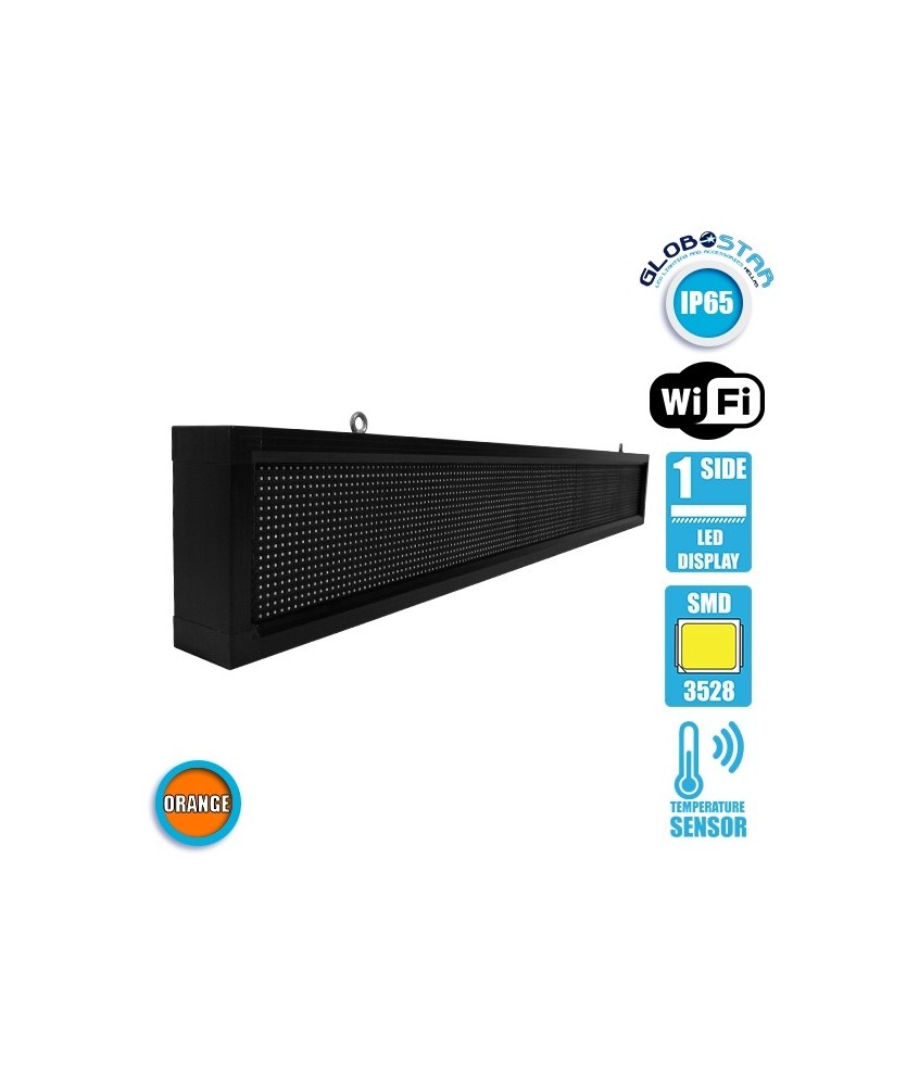 GLOBOSTAR® DISPLAY 90264 Κυλιόμενη Ψηφιακή Επιγραφή P10 Μονής Όψης LED AC 220-240V Αδιάβροχο IP54 Πορτοκαλί - WiFi Control μέσω FK APP - Αισθητήρας Θερμοκρασίας & Υγρασίας - Μ168 x Π9 x Υ24cm - 2 Χρόνια Εγγύηση